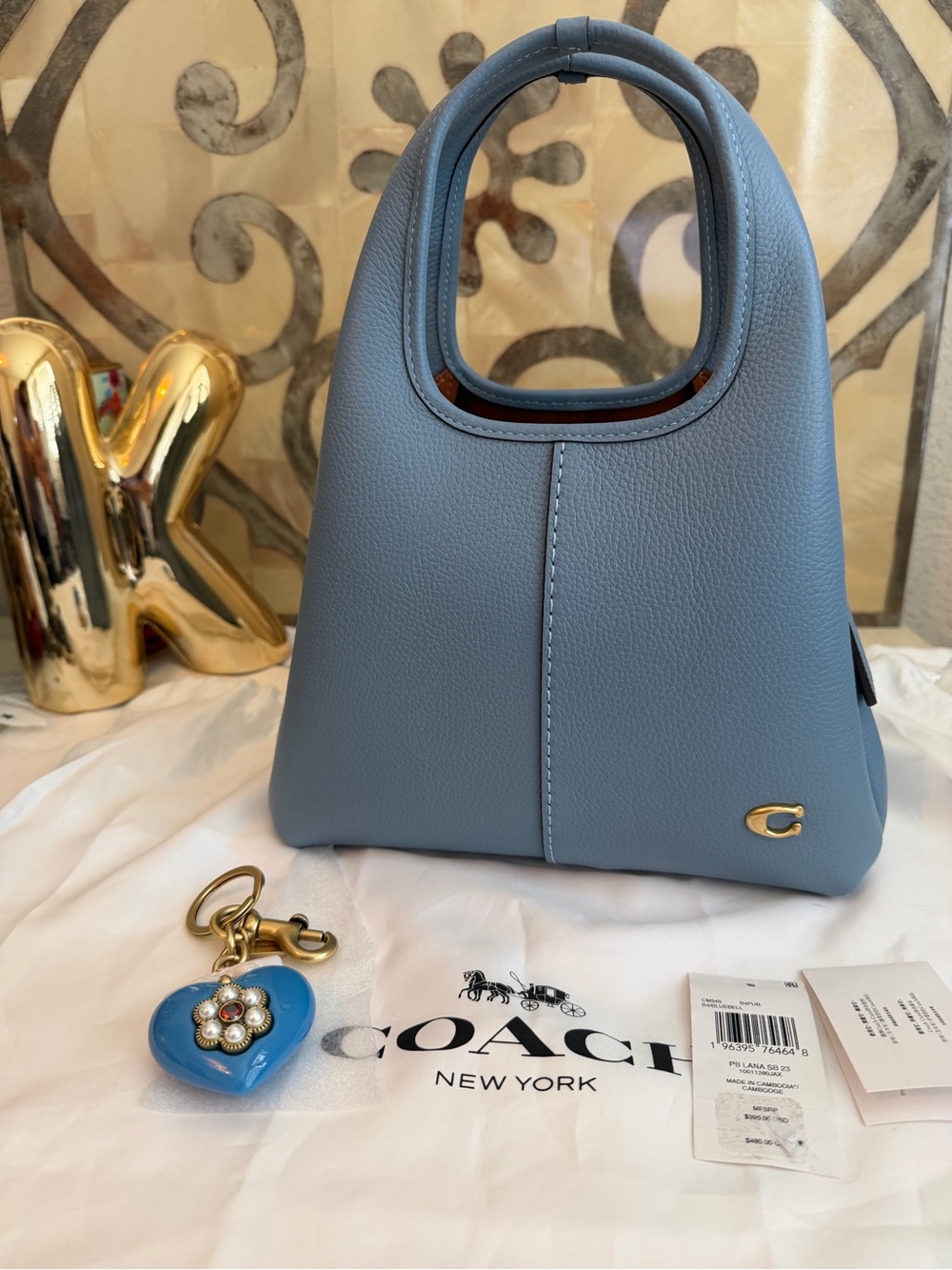 Coach Bluebell Lana 23 Pebbled Leather Satchel & Coach Blue heart Charm lot EUC - Picture 3 of 14